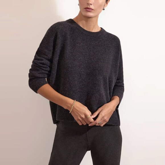 Brochu Walker The Everyday Cashmere Bright Crew in Black large - Picture 2 of 10